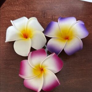 3 New plumeria flower hair clips